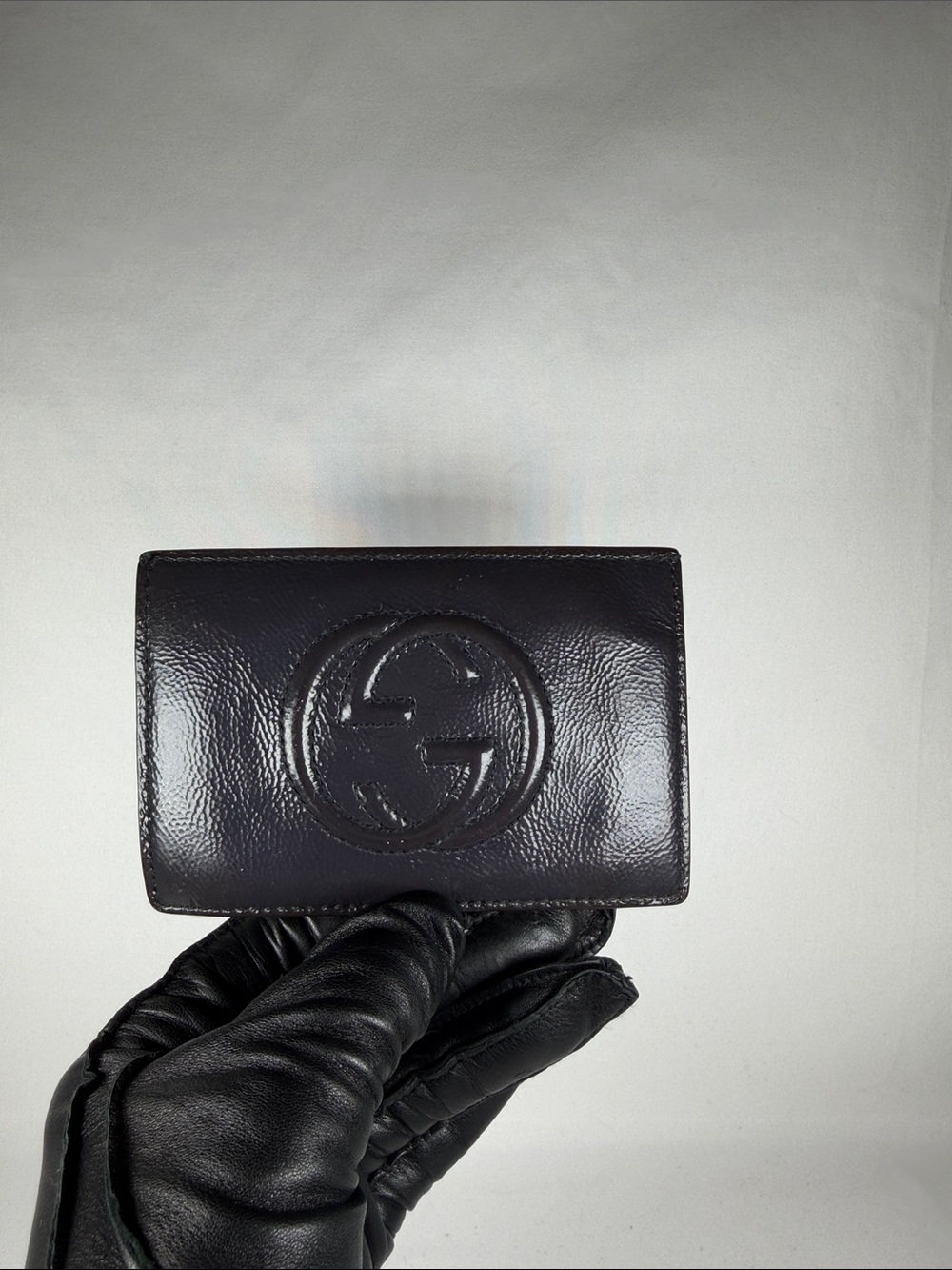 Authentic Gucci Black Patent Leather Card Wallet